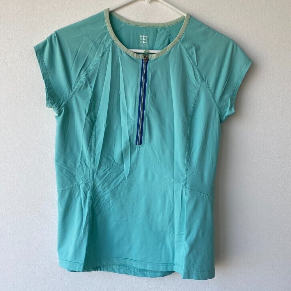 Title Nine Womens 1/4 Zip Short Sleeve Cycling Jersey Top Medium Light Blue